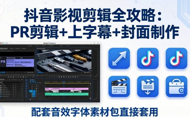 【精】抖音影视剪辑全攻略：PR剪辑+上字幕+封面制作，配套音效字体素材包直接套用