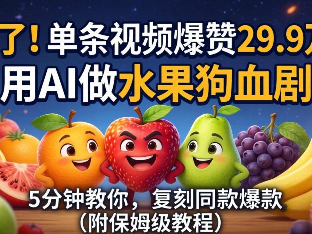 【精】炸了！单条视频爆赞 29.9 万！用 AI 做水果狗血剧，5 分钟教你，复刻同款爆款（附保姆级教程）