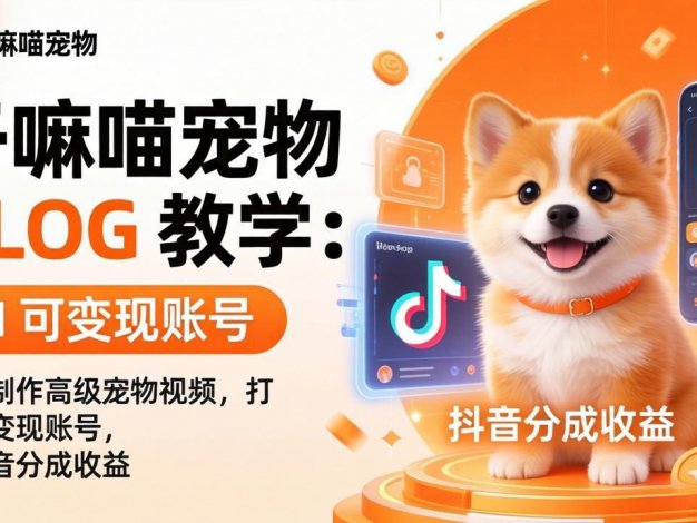 干嘛喵VLOG教学，打造自己的高级宠物vlog账号，可做抖音创作者计划+精选独家收益