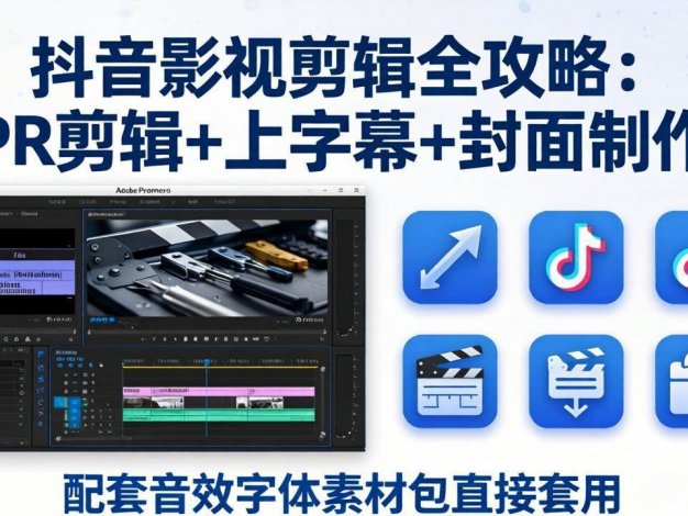 【精】抖音影视剪辑全攻略：PR剪辑+上字幕+封面制作，配套音效字体素材包直接套用