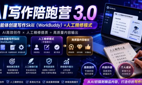 【精】AI写作陪跑营3.0,Ai智能体创建写作skill(workbuddy)+人工手写模式(手搓模式),去除AI痕迹(头条号、公众号、百家号)(更新0816)