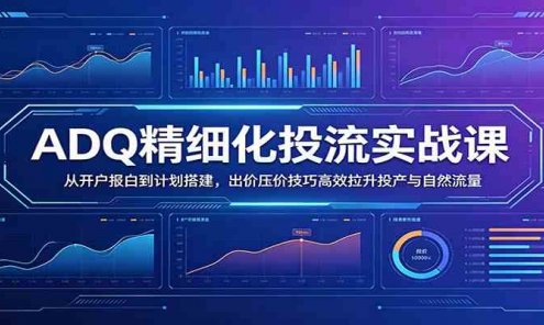 【精】ADQ精细化投流实战课：从开户报白到计划搭建，出价压价技巧高效拉升投产与自然流量