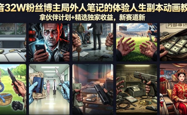 【精】抖音32W粉丝博主局外人笔记的体验人生副本动画教学,拿伙伴计划+精选独家收益,新赛道新涨粉快(录制版)