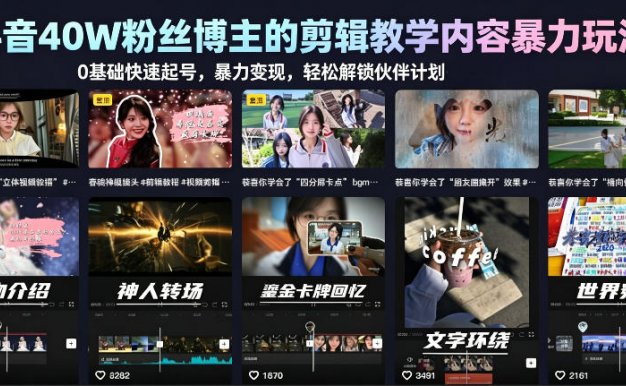 【精】抖音40W粉丝博主的剪辑教学内容暴力玩法,0基础快速起号,暴力变现,轻松解锁伙伴计划+精选独家