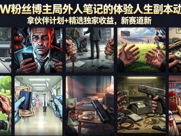【精】抖音32W粉丝博主局外人笔记的体验人生副本动画教学，拿伙伴计划+精选独家收益，新赛道新涨粉快（录制版）