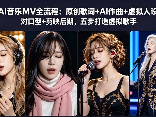 【精】AI音乐MV全流程：原创歌词+AI作曲+虚拟人设+对口型+剪映后期，五步打造虚拟歌手