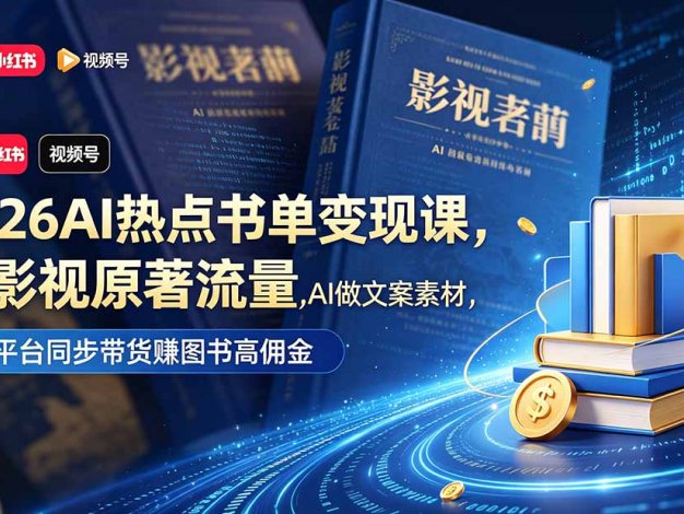 【精】2026AI热点书单变现课,蹭影视原著流量,AI做文案素材,三平台同步带货赚图书高佣金