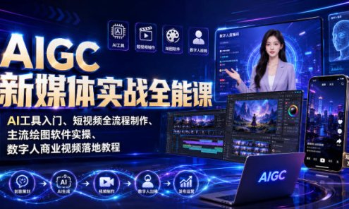 【精】AIGC新媒体实战全能课｜AI工具入门、短视频全流程制作、主流绘图软件实操、数字人商业视频落地教程