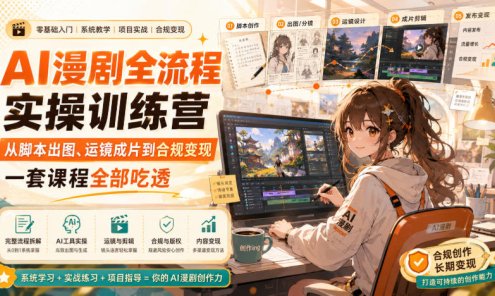 【精】青云AI漫剧实操课,AI漫剧全流程实操训练营,从脚本出图、运镜成片到合规变现,一套课程全部吃透