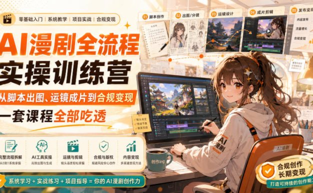 【精】青云AI漫剧实操课,AI漫剧全流程实操训练营,从脚本出图、运镜成片到合规变现,一套课程全部吃透