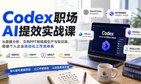 【精】Codex职场AI提效实战课：从数据分析、文档PPT到视频生产与知识库，搭建个人企业自动化工作流体系
