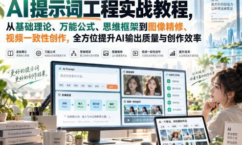 【精】AI提示词工程实战教程，从基础理论、万能公式、思维框架到图像精修、视频一致性创作，全方位提升AI输出质量与创作效率