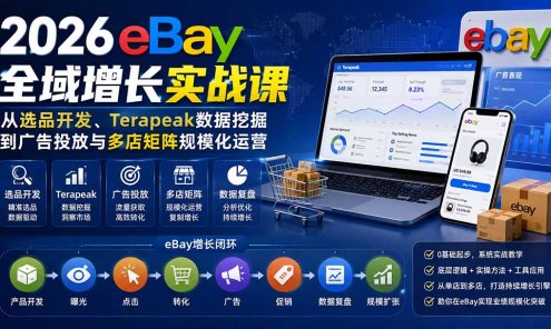【精】2026Vincent eBay全域增长实战课：Terapeak选品开发与广告投放多店矩阵运营