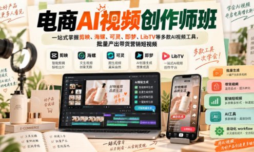 【精】电商AI视频创作师班，一站式掌握剪映、海螺、可灵、即梦、LibTV等多款AI视频工具，批量产出带货营销短视频