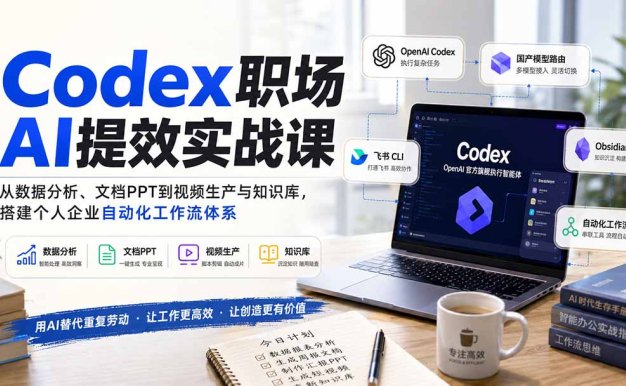 【精】Codex职场AI提效实战课：从数据分析、文档PPT到视频生产与知识库，搭建个人企业自动化工作流体系