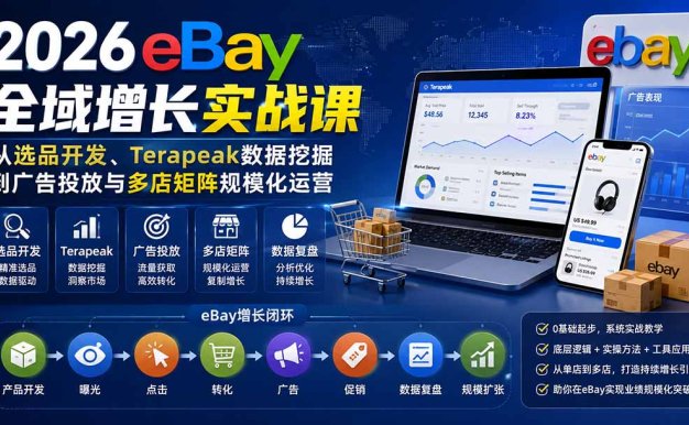 【精】2026Vincent eBay全域增长实战课：Terapeak选品开发与广告投放多店矩阵运营