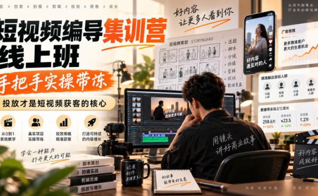 【精】短视频编导集训营线上班，手把手实操带冻，投放才是短视频获客的核心