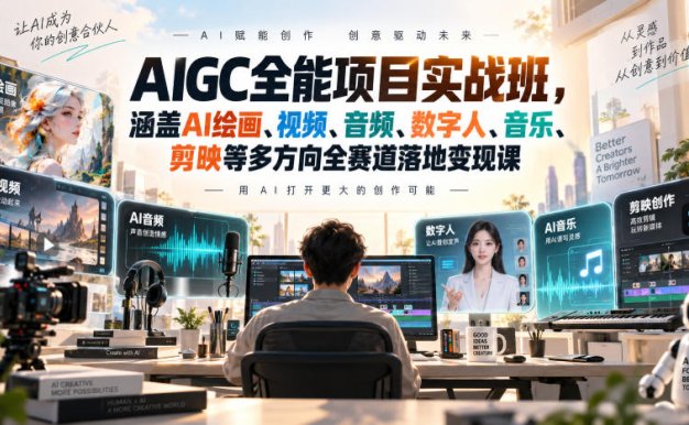 【精】AIGC全能项目实战班-无水印,涵盖AI绘画、视频、音频、数字人、音乐、剪映等多方向全赛道落地变现课(更新)