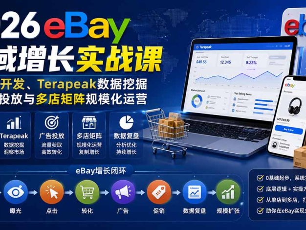 【精】2026Vincent eBay全域增长实战课：Terapeak选品开发与广告投放多店矩阵运营