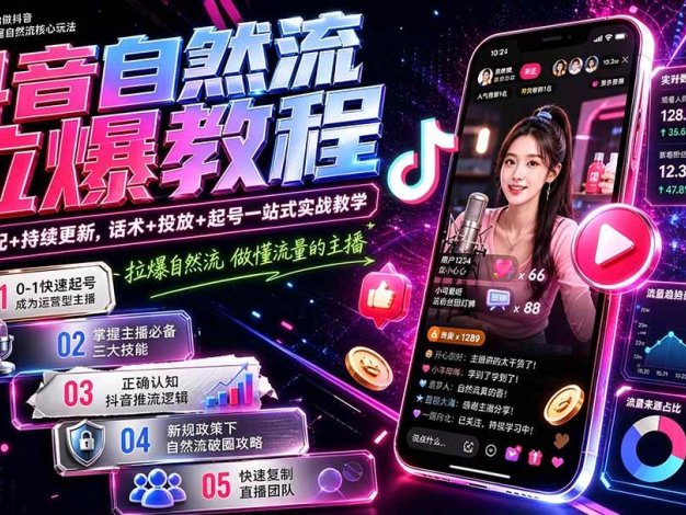【精】抖音自然流拉爆教程-更新8月:做懂流量的主播,新规适配+持续更新,话术+投放+起号一站式实战教学