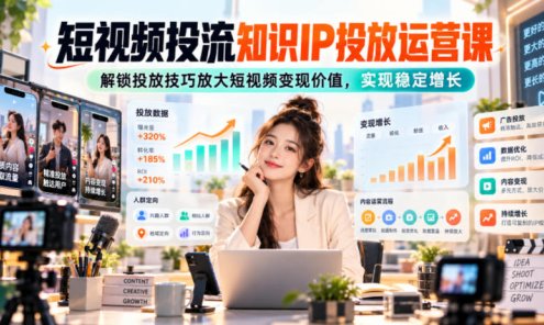 【精】房金·短视频投流知识IP投放运营课:掌握微信豆、短视频挂商品、控成本加热和数据分析等技能