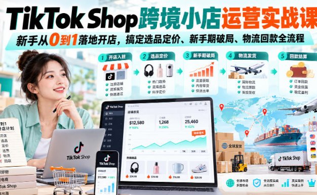 【精】TikTok Shop跨境小店运营实战课,新手从0到1落地开店,搞定选品定价、新手期破局、物流回款全流程