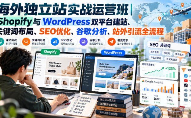 【精】海外独立站实战运营班|Shopify与WordPress双平台建站、关键词布局、SEO优化、谷歌分析、站外引流全流程